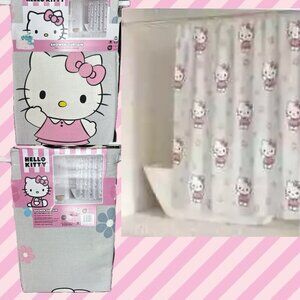 Hello Kitty Gray-Pink Waving Hello Kitty Graphic Cotton 72" X 72" Shower Curtain